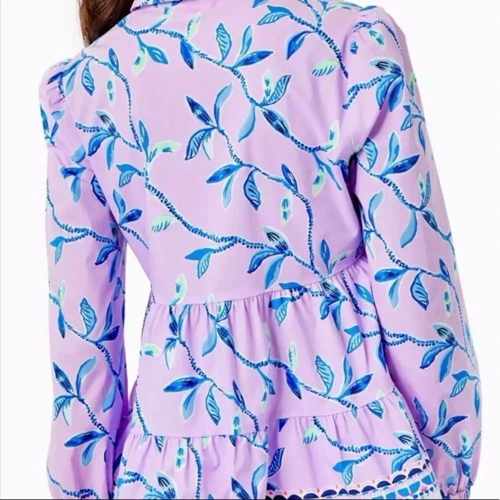 Lilly Pulitzer Kenna Stretch Top $168 Size Small Purple Iris Slathouse Jungle